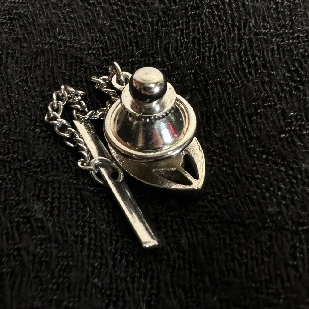 Swank Tie Tack Mens Silver‎ Tone Black Vintage Marquise Faux Onyx Chain